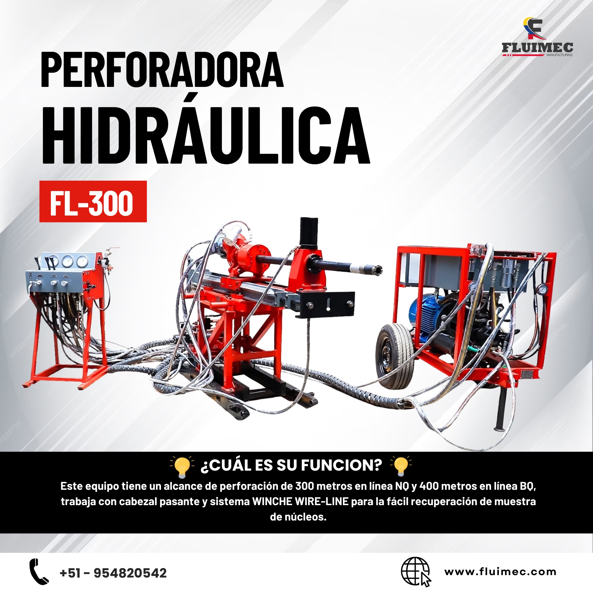 PERFORADORA HIDRAULICA FL - 300 RECUPERACION DE MUESTRA DE NUCLEOS 